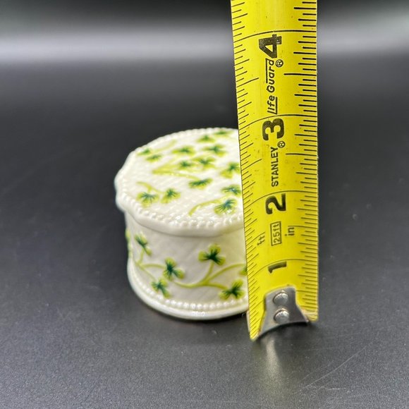 Lidded Ceramic Trinket Holder Box Storage Container White Green Floral - Picture 6 of 8